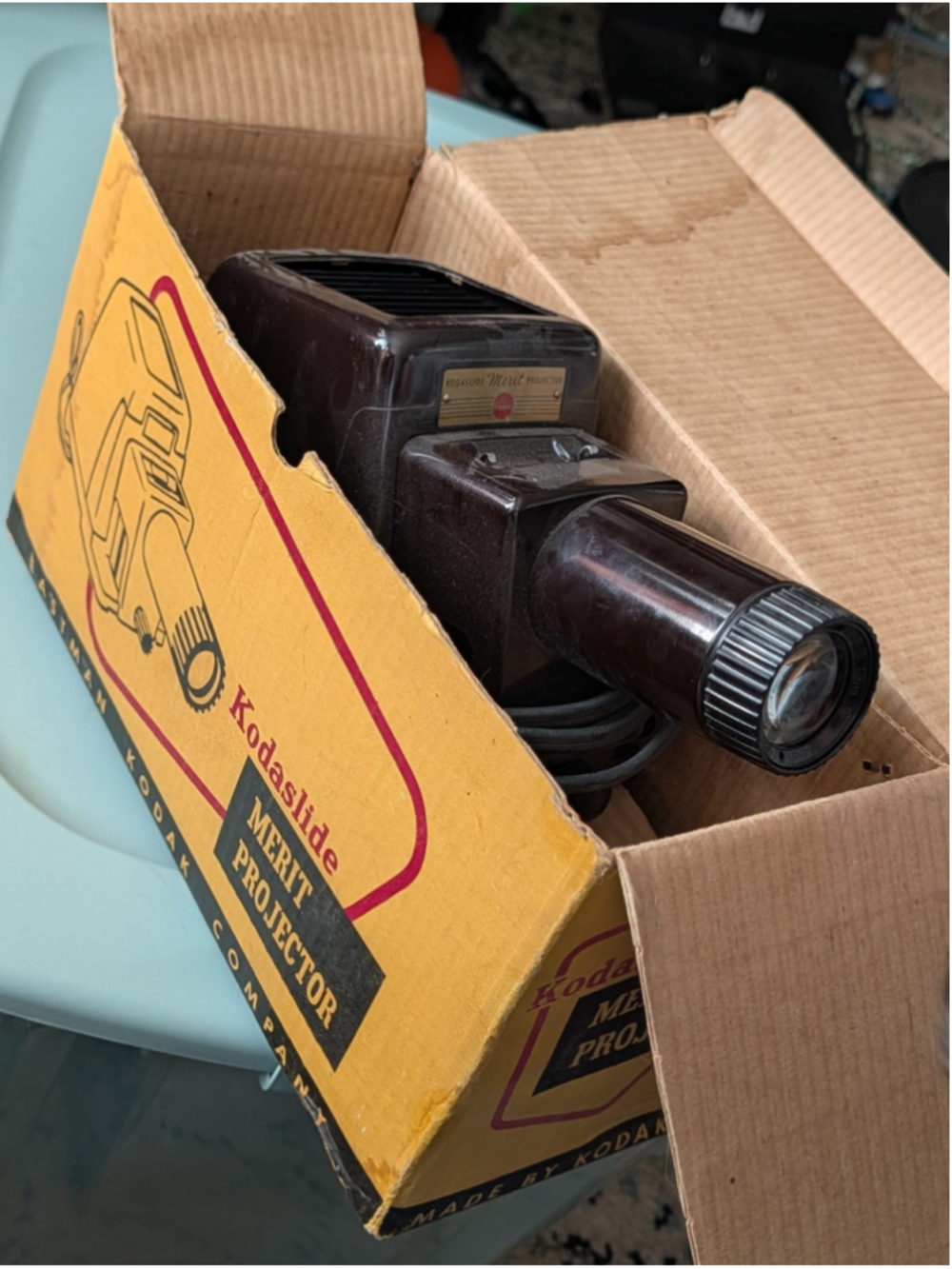 Vintage Kodak Kodaslide Merit 35mm Slide Projector Works Box Manual 1950s